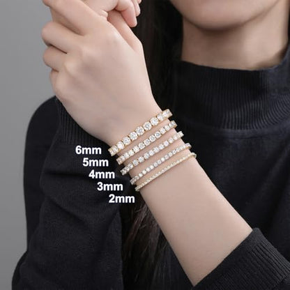 Moissanite Tennis Bracelet for Women Men S925 Sterling Silver D Color VVS1 Round Cut Moissanite Bracelet - color: Gold