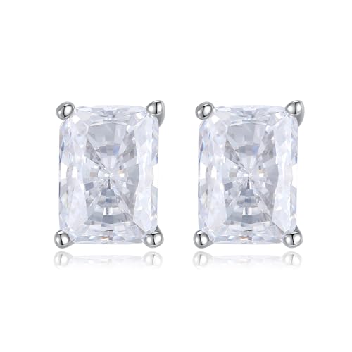 925 Sterling Silver 2-4 Carat Lab Simulation-Diamond Stud Earrings 5A Cubic Zirconia Stud Earrings Hypoallergenic White Gold Plated, Perfect Jewelry Gifts - style: Rectangular 5x7MM