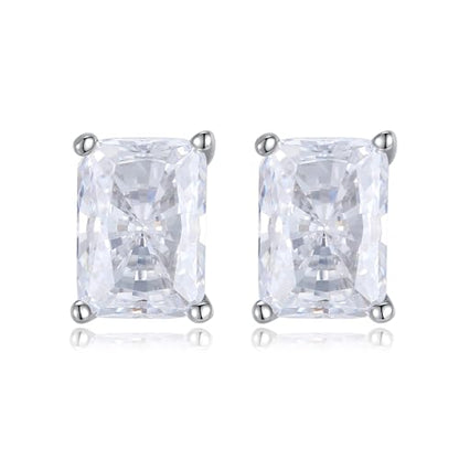 925 Sterling Silver 2-4 Carat Lab Simulation-Diamond Stud Earrings 5A Cubic Zirconia Stud Earrings Hypoallergenic White Gold Plated, Perfect Jewelry Gifts - style: Rectangular 5x7MM