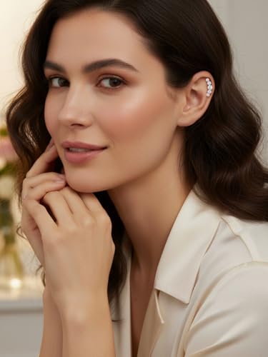 Moissanite 20mm Butterlfy/Flower/Leaf/Bezel Crawler Stud Earrings for Women, 925 Sterling Silver with Gold Plated, Hypoallergenic Cartilage Earrings, Valentines Birthday Anniversary Wedding Gift - color: Bezel Setting - White Gold