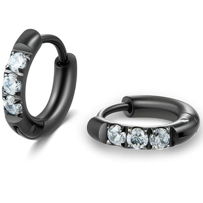 Hypoallergenic Unisex Surgical Steel Small Cubic Zirconia Huggie Hoop Earring, Color Gold - Silver - Rose Gold - Black - Rainbow, Size 6mm- 12mm Safe for Sensitive Ear - style: A01 : 6MM Black Hoops(2mm thickness)