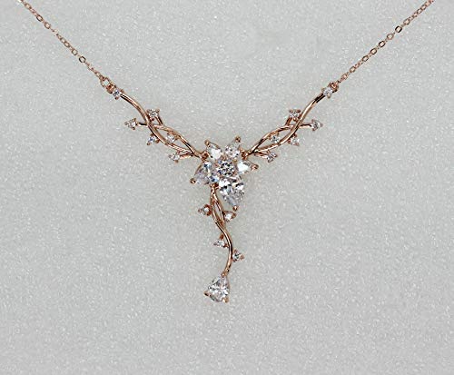 Faship Gorgeous CZ Crystal Floral Necklace Earrings Set - color: Clear/Rose-Gold