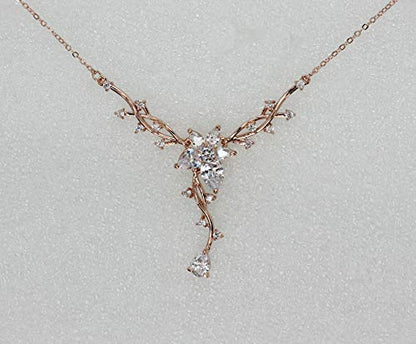 Faship Gorgeous CZ Crystal Floral Necklace Earrings Set - color: Clear/Rose-Gold