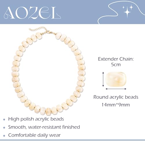AOZEL Chunky Resin Beaded Necklace for Women Colorful Bead | Summer Beach, Waterproof, Fade Resistant, Adjustable Length, Boho Statement, for Daily Wear & Gifting - color: Beige
