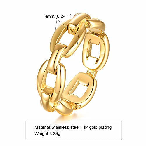 VNOX 18K Gold Plated/Silver Stainless Steel Cuff Link Ring for Women - color: Gold Plated-Link