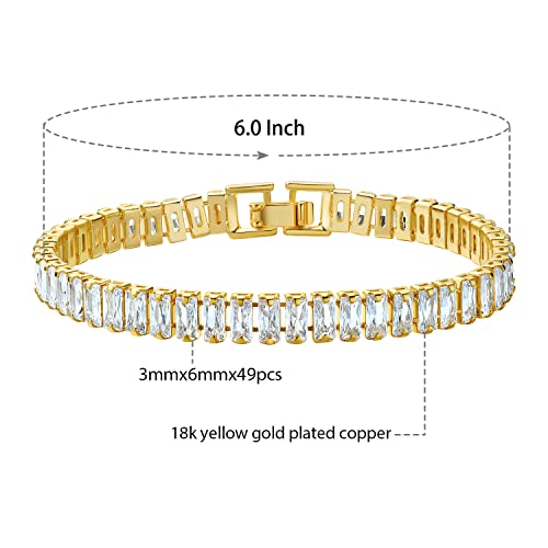 MDFUN 18K Yellow Gold Plated Round Tennis Bracelet for Women – Elegant 5mm Cubic Zirconia Tennis Bracelet – Great Gift for Mom, Wife & Loved Ones Size 6-8.5 inches - style: Rectangle CZ- 6.0 in