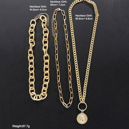 Gold Chunky Layered Coin Necklaces for Women Trendy Cuban Link Paperclip Chains Necklace Stack Coin Pendant Necklace Set Jewelry Gifts - color: Gold