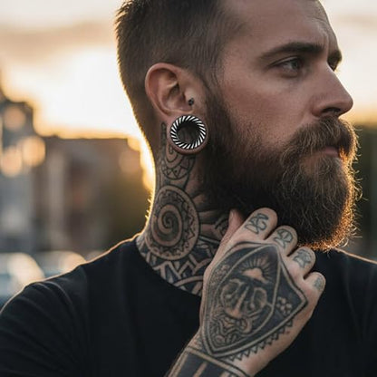 ARTFAN Black Silver Ear Gauges, 4PCS Stainless Steel Screw Plugs Tunnels Gauges for Stretched Ears, Ear Gauges Stretcher for Women Men, Hypoallergenic Body Piercing Jewelry - size: 00g (10mm)