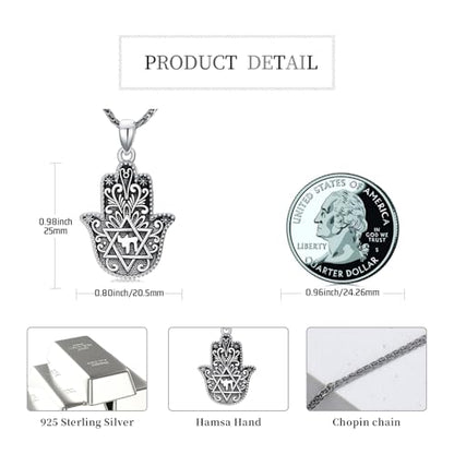 Hamsa Necklace 925 Sterling Silver Evil Eye/Lotus Flower/Star of David/Chai/Yin Yang Hamsa Hand Pendant Jewelry Hand of Fatima Gifts for Women - style: Chai-1