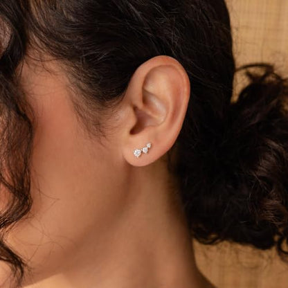 Ear Climber Earrings for Women, 14K Gold Plated/Silver Plated | Crawler Earrings Pierced with Cubic Zirconia, Hypoallergenic Cluster Stud Tragus Conch Daith Cartilage Jewelry Gift for Daily - color: Silver-3