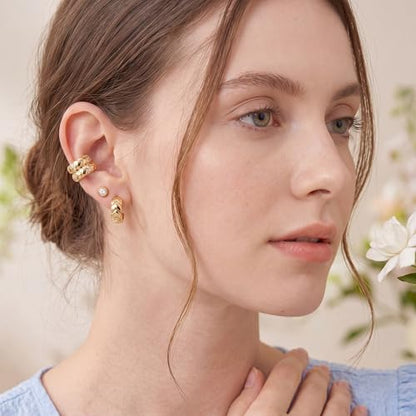 Gold Ear Cuff for Women, 14K Gold Plated Single Non-Pierced Earring with Micro-Pave Cubic Zirconia Adjustable Open Ear Clip for Daily Wear & Special Occasions - color: ear cuff-S 010
