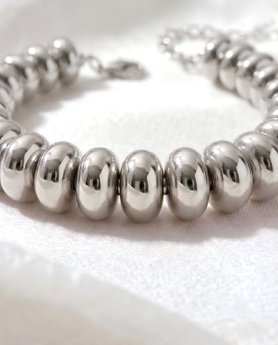 Chunky Colorful Bead Necklace Summer Fashion Statement Boho Beaded Chunky Necklace for Women Adjustable Length Lightweight Cool Suitable for Beach Vacation Daily Wear & Summer Parties - color: Silver