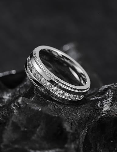 King Will 316L Stainless Steel Wedding Band for Men Cubic Zirconia Inlay | Silver-Tone, 6/7/8mm, Comfort Fit, Durable, Zirconia inlay, Promise Gift - color: Steel-White-7mm