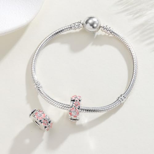 KEQ Clip Spacer Charm for Bracelet 925 Silver Pave Cubic Zirconia Clip Lock Stopper Bead Spacer For Women Bracelets Stopper Birthday Gifts European Openable Beads 2pcs - color: Cherry