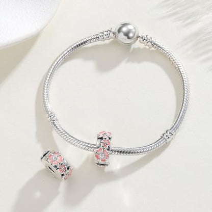 KEQ Clip Spacer Charm for Bracelet 925 Silver Pave Cubic Zirconia Clip Lock Stopper Bead Spacer For Women Bracelets Stopper Birthday Gifts European Openable Beads 2pcs - color: Cherry