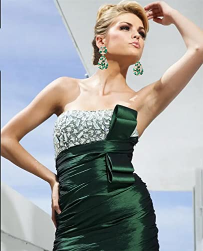 Rhinestone Statement Earrings Teardrop Costume Earrings Cluster Crystal Chandelier Drop Dangle Earrings for Women - color: Green