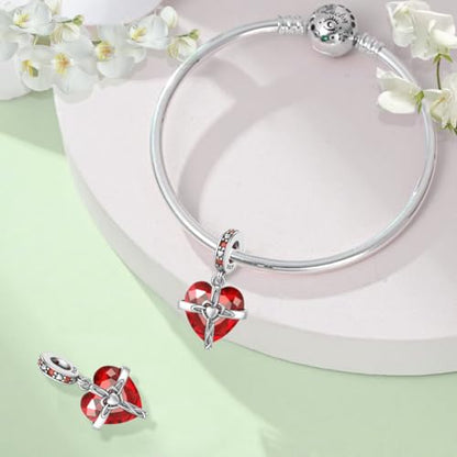 Birthstone Charm, 925 Sterling Silve Heart Dangle Charms for Pandora Bracelets, Ladies Birthday Gift - style: A-January