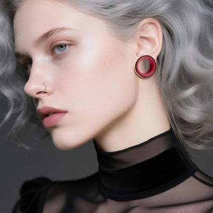 DOEARKO 2Pcs Stainless Steel Outer Ring & PLA Inner Plug Ear Gauges (2g/6mm - 1"/25mm) Hypoallergenic Double Material for Stretched Ears Lightweight Breathable Plugs - color: B&R, size: 25mm(1")