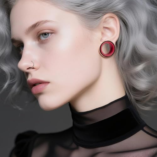 DOEARKO 2Pcs Stainless Steel Outer Ring & PLA Inner Plug Ear Gauges (2g/6mm - 1"/25mm) Hypoallergenic Double Material for Stretched Ears Lightweight Breathable Plugs - color: B&R, size: 22mm(7/8")