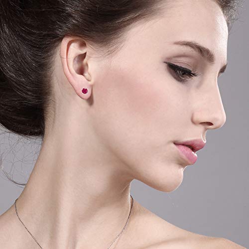 Gem Stone King 925 Sterling Silver Round 4MM Gemstone Birthstone Stud Earrings For Women Men - style: Ruby, July