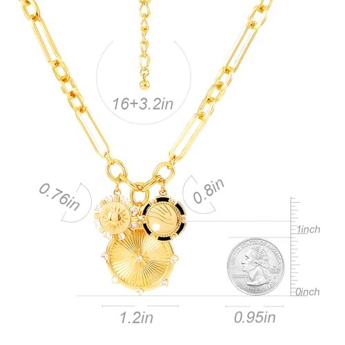 ORIGENCE Sun Heart Necklace for Women 18K Gold Plated Heart Pendant Necklace Chunky Chain Choker Necklaces Hip Hop Charm Necklaces Trendy Unisex Jewelry - style: 3Charm-Gold