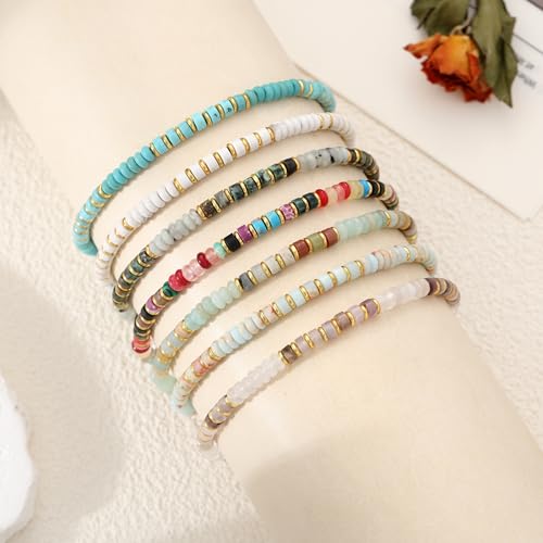 Natural Stone Beaded Anklets for Women Teen Girl Gifts Trendy Stuff Boho Anklet Colorful Bead Ankle Bracelets for Women Waterproof Handmade Beach Gifts Summer Jewelry Birthday Christmas Gift - color: Turquoise