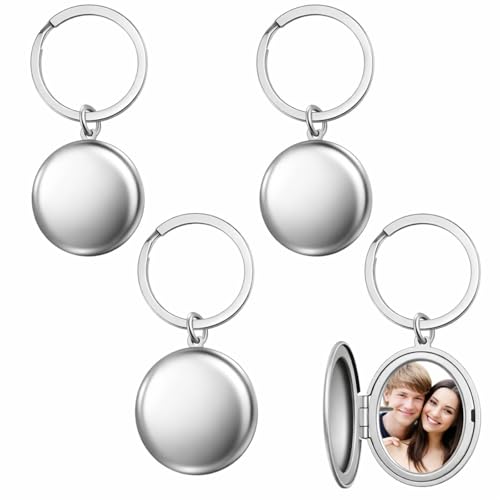 Liliaafar 4 Pcs Silver Stainless Steel Locket Keychains | Keychains That Hold Pictures for Women Mom Chirstmas Gifts - style: Round
