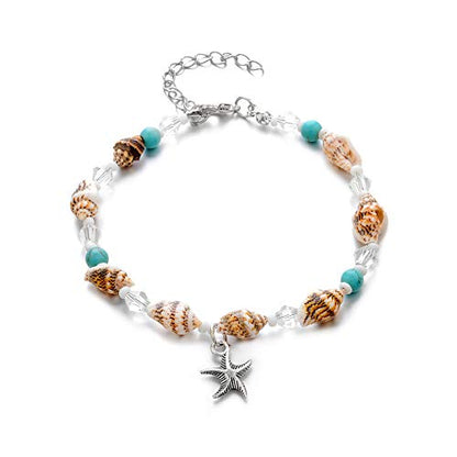 Softones Blue Starfish Turtle Anklet Multilayer Charm Beads Sea Handmade Boho Anklet Foot Jewelry for Women - style: I:Star2