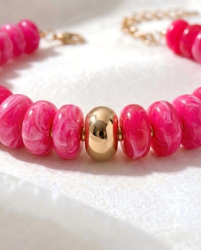 Chunky Colorful Bead Necklace Summer Fashion Statement Boho Beaded Chunky Necklace for Women Adjustable Length Lightweight Cool Suitable for Beach Vacation Daily Wear & Summer Parties - color: Hot Pink