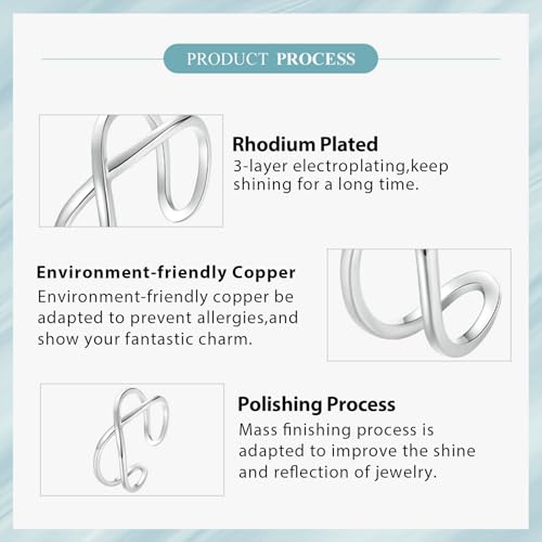Silver Open Adjustable Stacking Rings for Women, Minimalist Wrap Band Set, Geometric/Heart/Wave/Leaf/Spiral Styles, Hypoallergenic, Gift Box Included, Thumb Ring Option - color: Cross