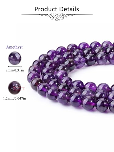 Jovivi 8mm Natural Amethyst Gemstone Beads for Jewelry Making,96pcs | Energy Healing Crystals Polished Round Smooth Stone Beads,Genuine Real Stone Beads for Bracelet Necklace - color: Amethyst