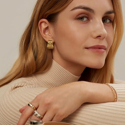 Chunky Hoop Earrings for Women 18K Gold Plated Chunky Gold Hoops Silver Plated Bold Statement Open Hoop Earrings Handmade Hypoallergenic Jewelry Gift - color: 02gold hoops