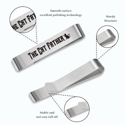 Cat Dad Gifts for Cat Lovers Daddy Men Stainless Steel Tie Clips Bar Pin Cats Gifts Christmas Biryhday Presents Cool Cat Lover Gift Stocking Stuffers Valentines Day Fathers Day Gift for Friends