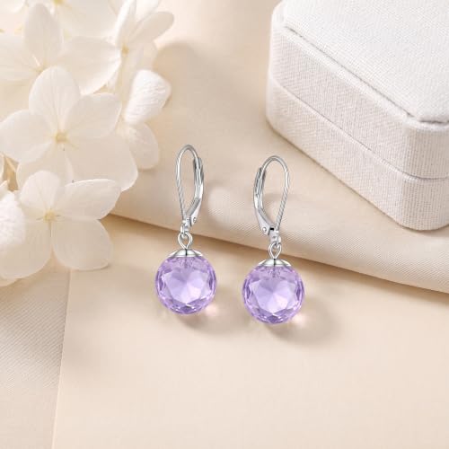 Pearl Leverback Earrings for Women Dangle Round Gemstone Earrings Birthstone Jewelry Gift Anniversary for Her - color: 06 June birthstone