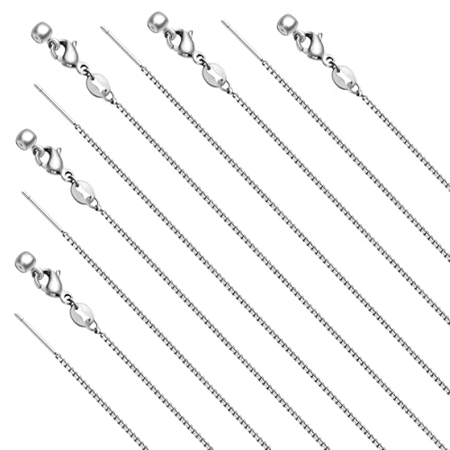 10 Pcs Adjustable Silver Necklace Chains Dainty Box Chain Bulk | 20 Inches Stainless Steel Chain for Jewelry Making with Lobster Clasps for Women - color: Silver Box