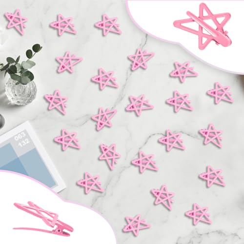 ELANE 24 Pcs Star Snap Hair Clips for Women Girl,Cute Hair Barrettes for Women Fine Thin Hair Accessories DIY - color: Pink