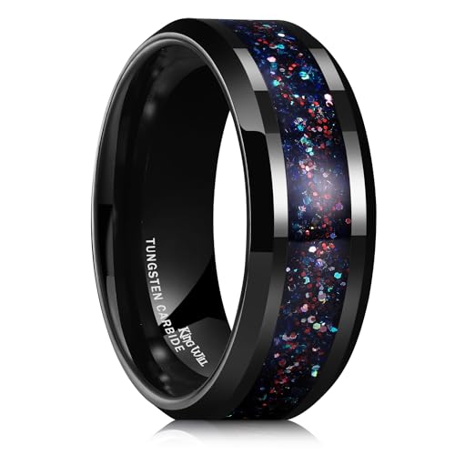 King Will Mens Galaxy Tungsten Wedding Band | 6mm/8mm, Beveled Edge, Comfort Fit, Durable, Sandstone Opal Inlay Polished, Everyday Wear - color: Colorful