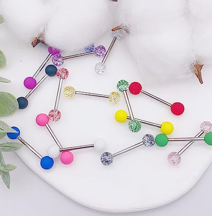 30-200Pcs 14G Surgical Steel Tongue Rings for Women Stainless Steel Nipple Rings Barbell Body Piercing - color: F: 32pcs