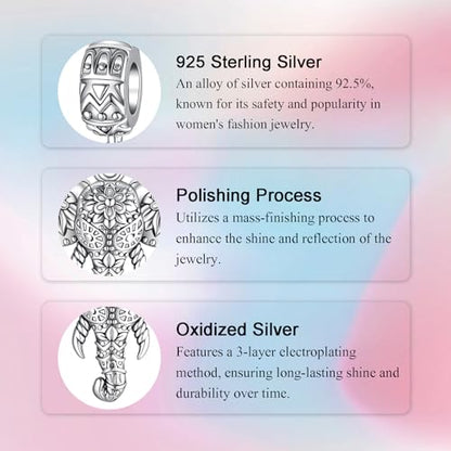 Bible Family Mom Wife Love Heart Dangle Charm 925 Sterling Silver Charms fits Bracelets and Necklace Pendant Bead Charms Jewelry Present for Women Family Friends - style: Elephant Dangle Charm
