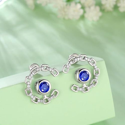 Elegant C-Shaped Crystal Stud Earrings with Birthstone Earring Silver Plated Fashion Jewelry for Women CE0003 - color: Blue-September