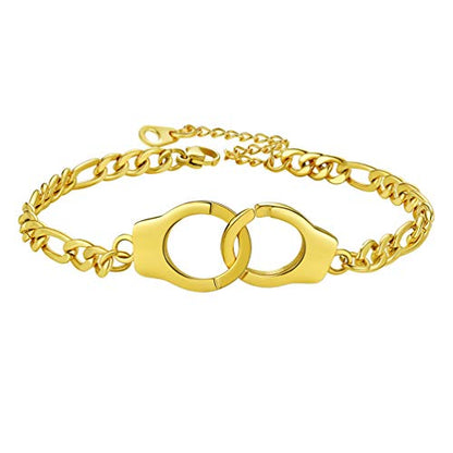 PROSTEEL Trendy Handcuffs Design/Customize Words Ankle Bracelet For Women, 316L Stainless Steel Anklets Silver/Gold/Black Tone, Hypoallergenic, Come with Box - style: 02 Handcuffs Anklet(8.5"-10.5")-Luxury Gold