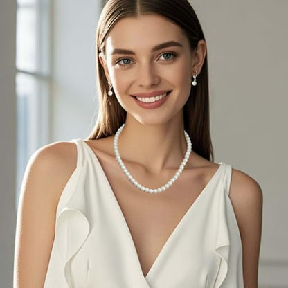 S SUSANN Costume Layered Twisted Gold Pearl Necklace Choker Chunky Glass Statement Pearl Necklace and Earring set, good gift for women Faux pearl necklace set - style: 7MM Silver Milk White Pearl