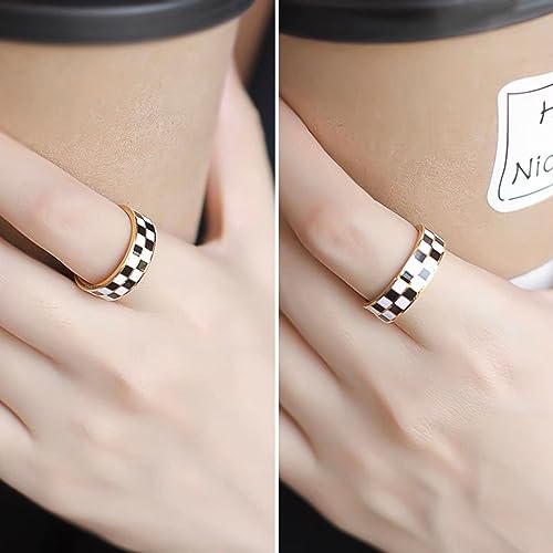 Kainier 6mm 14k Gold Plated Rings Polished Checkerboard Bands Knuckle Statement Pointer Finger Ring Comfort Fit Size 5-9 - color: grid rings