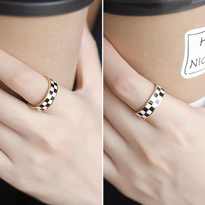 Kainier 6mm 14k Gold Plated Rings Polished Checkerboard Bands Knuckle Statement Pointer Finger Ring Comfort Fit Size 5-9 - color: grid rings