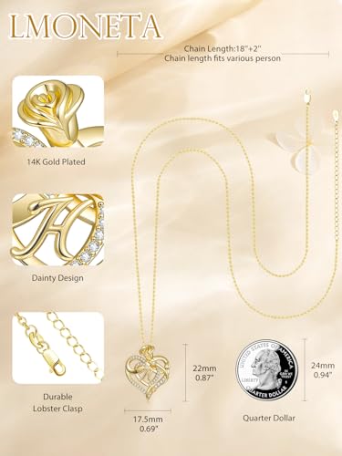 14k Gold Heart Initial Necklaces for Women, Dainty Letter Pendant Chain Necklace, Letter A to Z Initial Jewelry, Anniversary Birthday Gifts for Her Wife Mom Daughter - style: Letter H