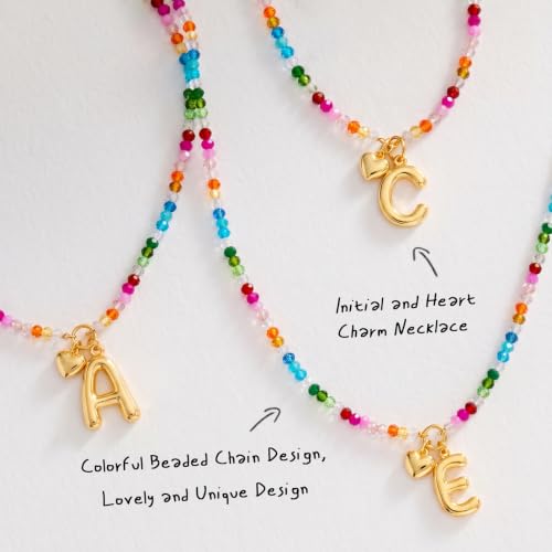 Initial Necklace for Women Colorful Beaded Necklaces Initial Heart Bubble Letter Necklace Summer Necklace Jewelry Gift - color: K