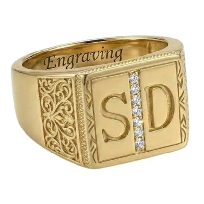 LONAGO Custom Double Initial Signet Ring, Personalized Letter Gold Ring 10K 14K 18K, Lab-Grown Diamond Statement Jewelry, Customizable Engraved Band for Women Birthday Anniversary