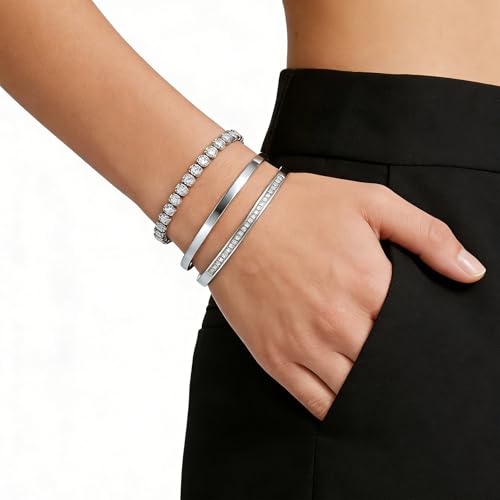 Camhanno Stackable Silver Bracelets for Women Stainless Steel Love & Friendship Bangle, Mothers Day Valentines Birthday Christmas Jewelry Gifts for Mom Her Wife Grandma - style: Silver Bracelet Stack 3pcs