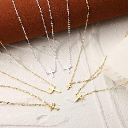 VIROMY Gold Cross Necklace for Women 14K Gold Plated Cute Sidways Cross Pendant Choker Necklaces Simple Trendy Everyday Jewelry for Women - style: Nifty Cross-GD