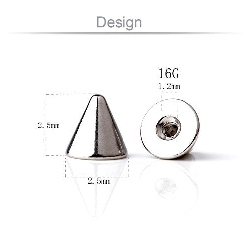 Replacement Spikes Cone Body Jewelry Piercing Barbell Parts 16G 14G Pack of 10 - style: 10pcs 16G 2.5mm